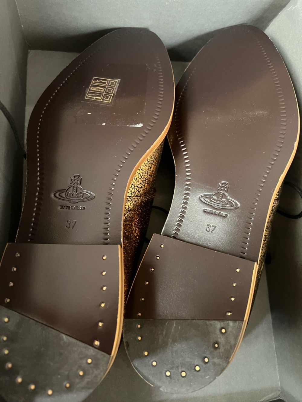 Vivienne Westwood Cracked Gold Oxfords - Picture 5 of 8